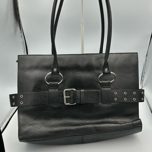 WILSONS LEATHER Large Satchel Tote Work Computer Bag Black - Picture 1 of 9